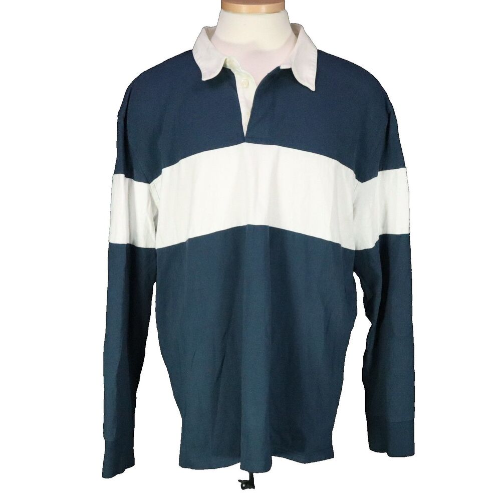 Goodfellow & Co Long Sleeve Polo Color Block Shirt Blue/White Size XL